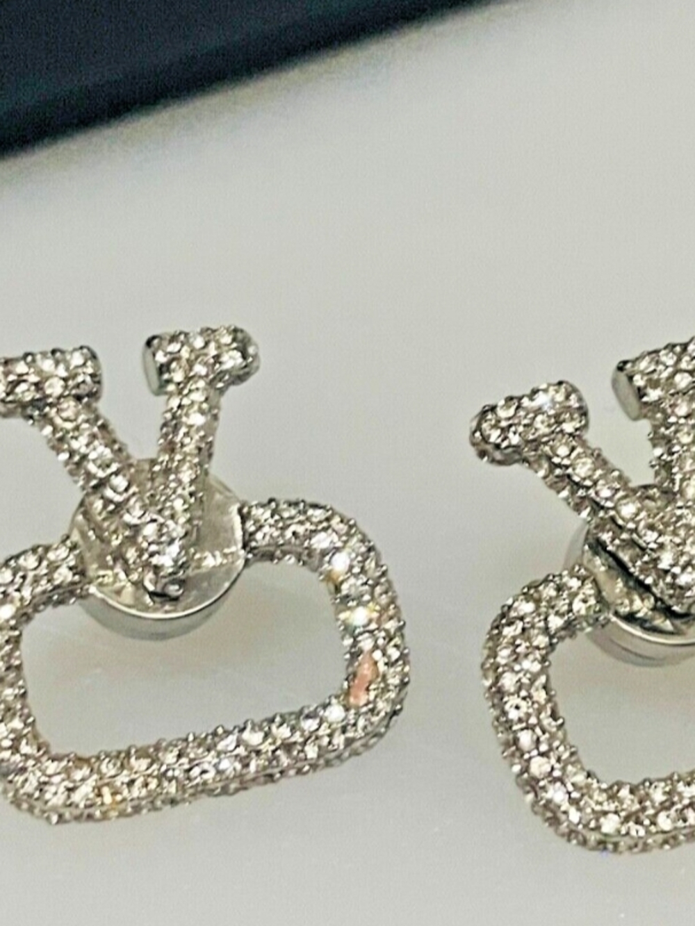 Crystal V Logo Open-Square Stud Earrings - Silver Tone - Picture 5 of 6